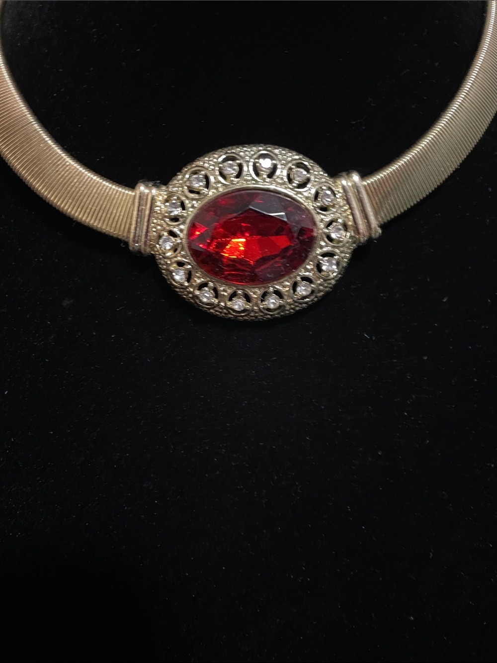Vintage Red Oval With Clear Rhinestones Choker and Matching Bracelet